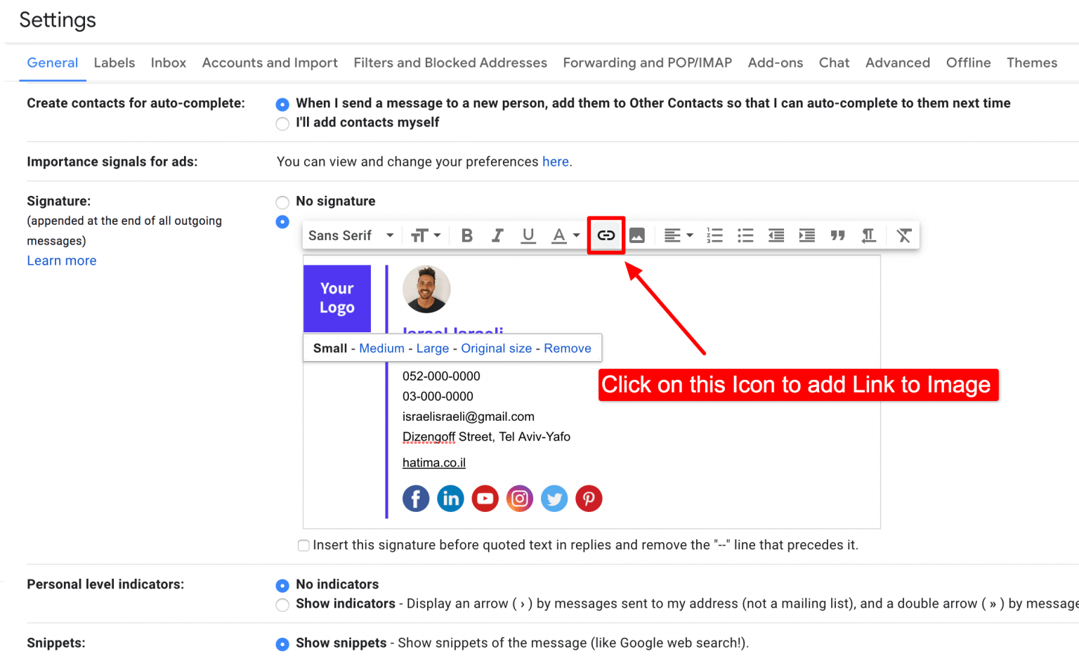 how do i add a hyperlink to my email signature in outlook