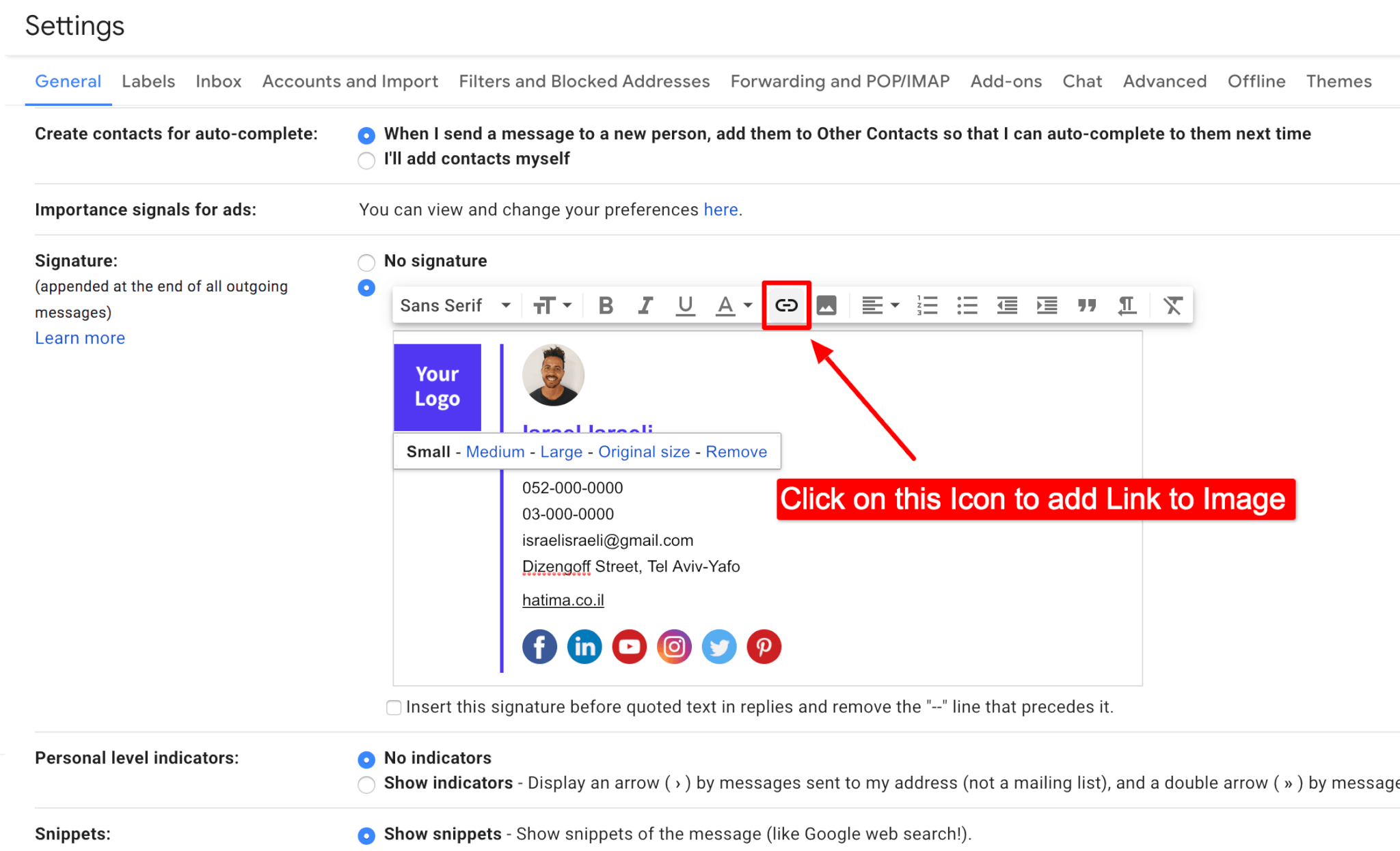 how to add youtube link to email signature outlook